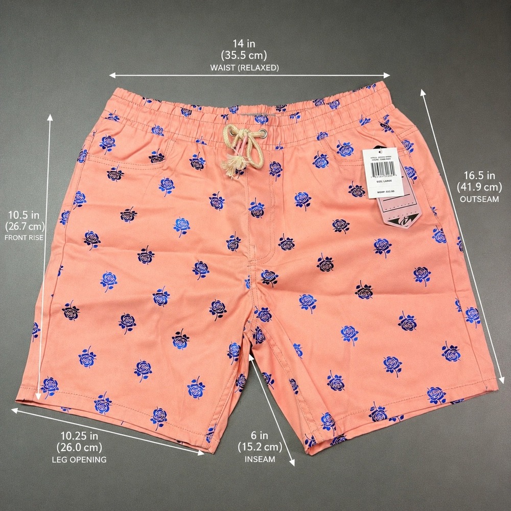 Drill Clothing Company Mens L Stretch Chino Shorts Pink W/ Rose Print NWT - Picture 4 of 6